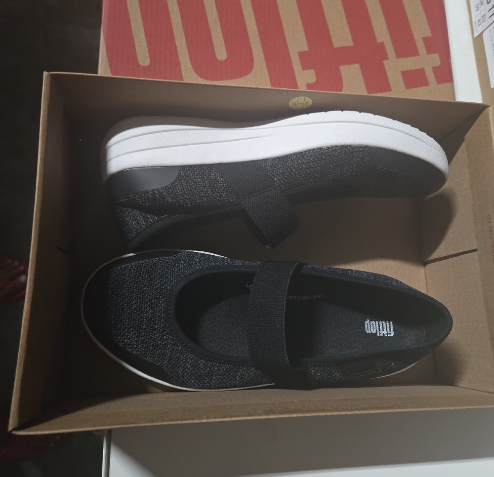 Fitflop Black Knit Slip-On Sneakers with White Platform Sole